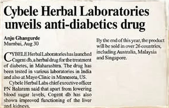“Cybele Herbal Laboratories unveils anti-diabetics drug”, by Anju Ghangurde, Mumbai, 30 August 1999