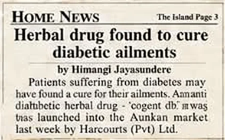 The Island: “Herbal drug found to cure diabetic ailments”, by Himangi Jayasundere