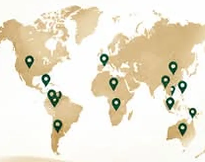 World map with a pin on each region where Cogent Diabetes+ has been launched
