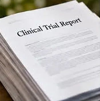 A stack of clinical trial reports