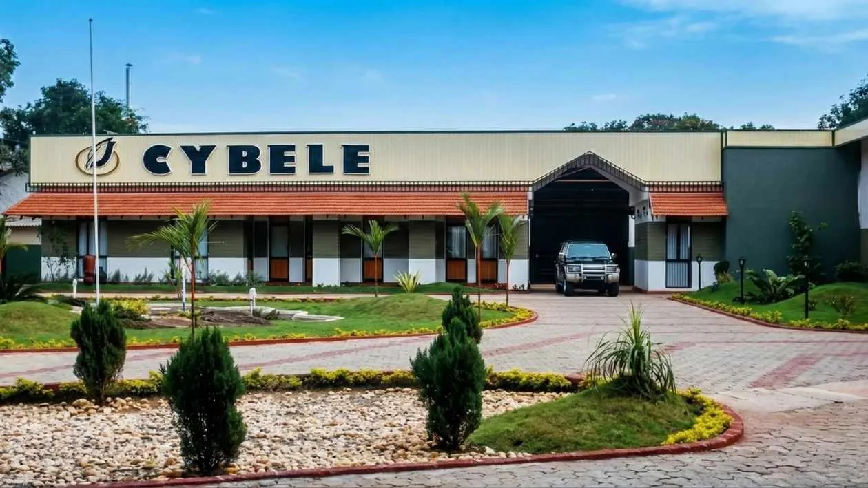 The Cybele Herbal Laboratories building, with its gardens in front